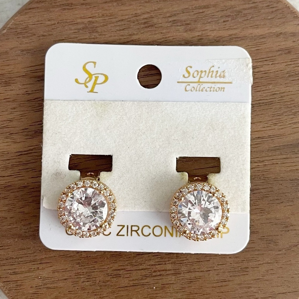 Sophia Collection Halo Earrings CZ Clip On